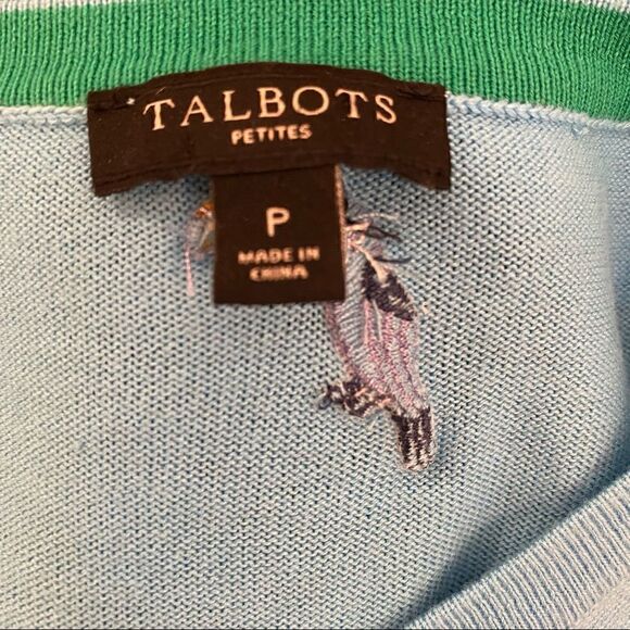 Talbots Toucan Embroidered Blue Cardigan Petite - Picture 5 of 7